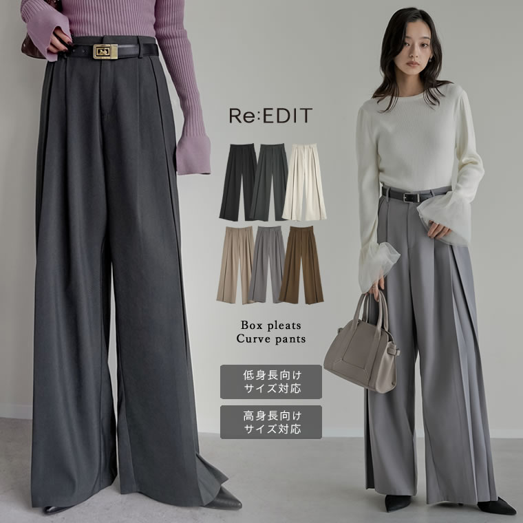 【20日19:00〜6H限定！2BUY20%OFFクーポンで3,999円】[低身長/高身長/大きいサイズ有]タックプリーツワイドパンツ レディース 体型カバー パンツ スラックス カーブパンツ バレルレッグ 低身長 通勤 オケージョン タックパンツ ワイドパンツ[先行予約受注][20251120CP]のサムネイル