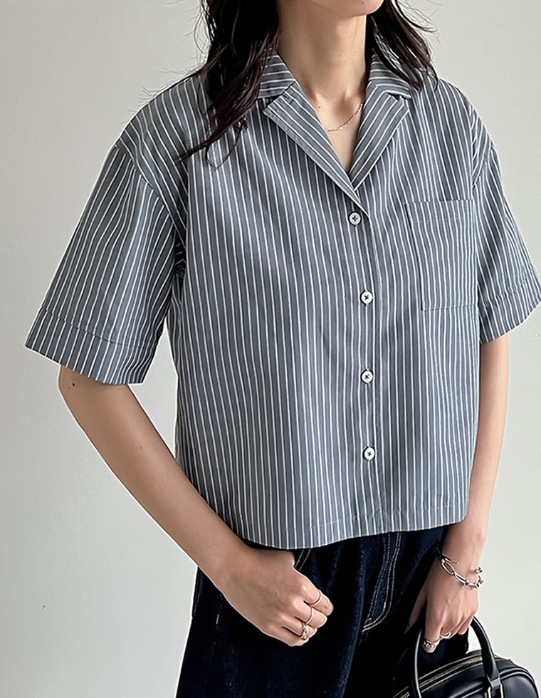 【SUMMER FAIR】マルチストライプブロード半袖シャツ レディース 春 夏 リエディ トップス シャツ ブラウス 半袖 ハーフスリーブ 羽織 前開き 5分袖 二の腕カバー コットンブレンド セットアップ対応 [mb] galstar-10082186 Re:EDIT(リエディ) サンプル画像3