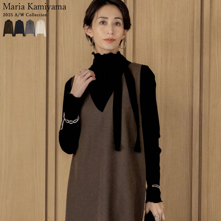 M/Lサイズ [2点セット]シアーフロッキーベロアスカーフ付きハイネックトップス レディース 秋 冬 リエディ トップス Tシャツ カットソー ベロア スカーフ 2点セット 長袖 シアー レイヤード 透け感 オケージョン オフィス 通勤 レイヤード 重ね着 [mb]のサムネイル