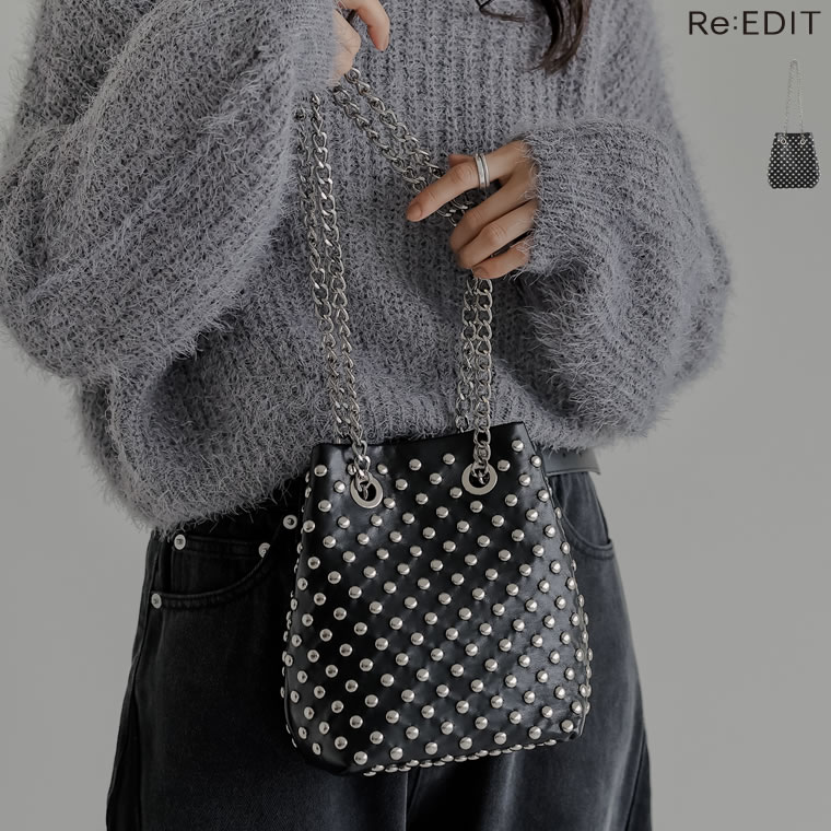 【全品MAX20%OFF】【クーポンで3,600円】フリーサイズ フェイクレザースタッズ付きチェーンバッグ レディース 秋 冬 リエディ バッグ ショルダーバッグ チェーンバッグ ハンドバッグ ショルダー かばん スタッズ付き スタッズ オケージョン セレモニー スタッズバッグのサムネイル