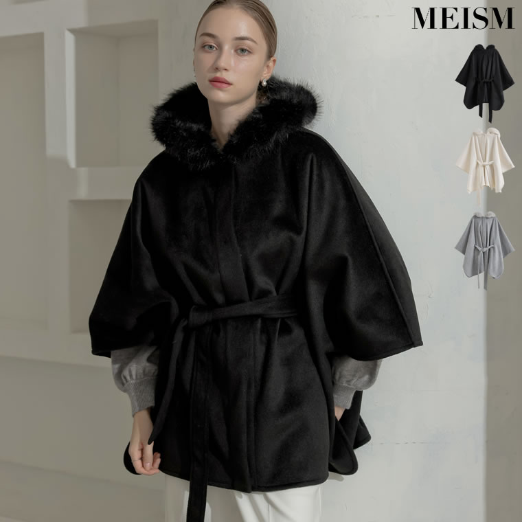 【先行予約会！20%OFFクーポンで10,399円】[2025-26 WINTER PRE ORDER][MEISM by Re:EDIT]リバーフーディーポンチョコート レディース 冬 秋冬 ジャケット アウター ポンチョ コート ファー襟 フーディー オケージョン ホリデー ファー クリスマス 暖かい[先行予約受注]のサムネイル