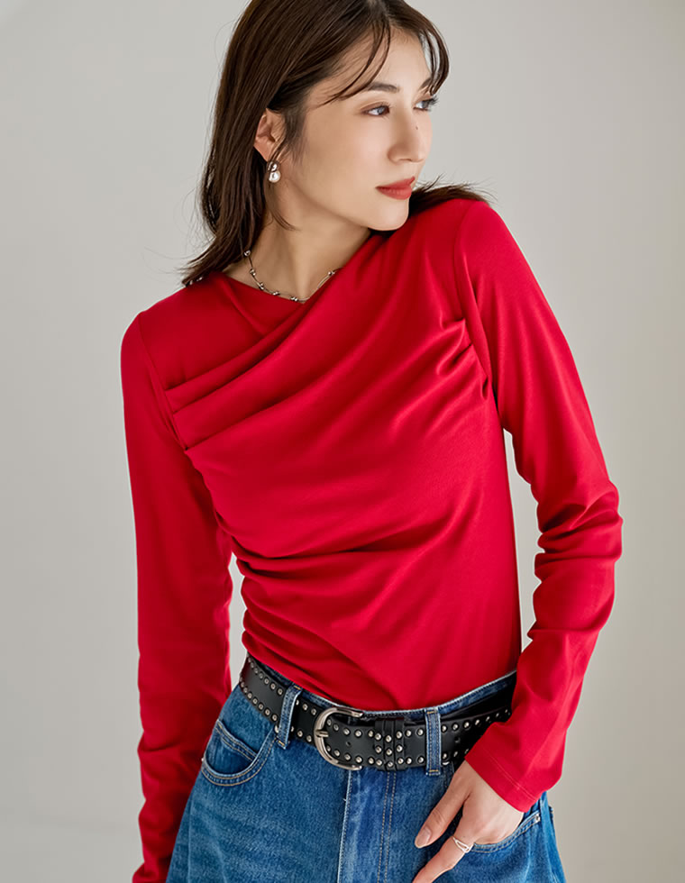 [有末麻祐子さんタイアップ] アンチピリングカシュクールドレープトップス レディース 春 リエディ トップス Tシャツ カットソー トレープトップス カシュクール 長袖 アンチピリング オフィス Vネック 毛玉になりにくい [mb] galstar-10082689 Re:EDIT(リエディ) サンプル画像3