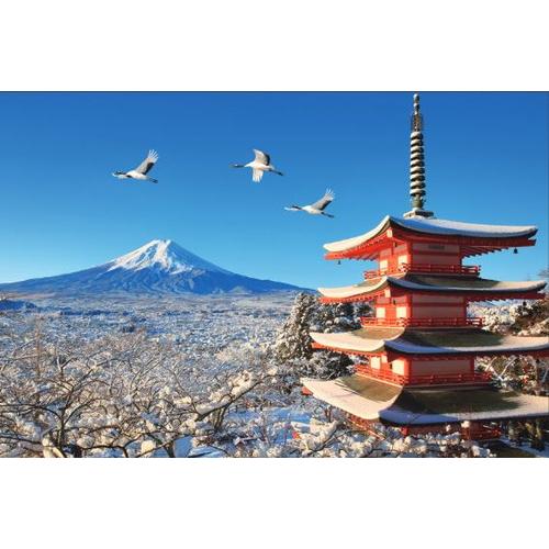 ジグソーパズル鶴舞う冬景色の富士山...