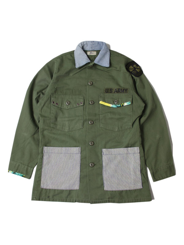 REMAKE PROJECT RESORT MILITARY SHIRT olive/navy CN ~^[ Vc I[u/lCr[ 8572002