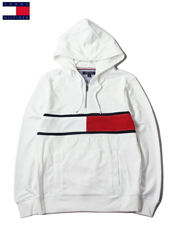 yC|[gzTOMMY HILFIGER FLAG LOGO HALF ZIP HOODIE white g~[tBtBK[ tbO S n[tWbv t[fB zCg