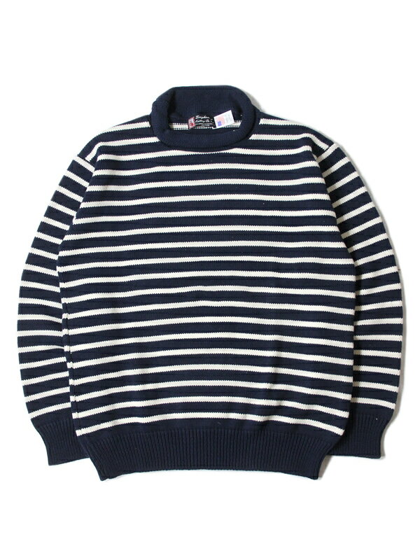 yC|[gz Binghamton Knitting Company MENS ROLL NECK COTTON SWEATER navy x natural rKg [lbN jbg Rbg Z[^[ {[_[ lCr[ x i`