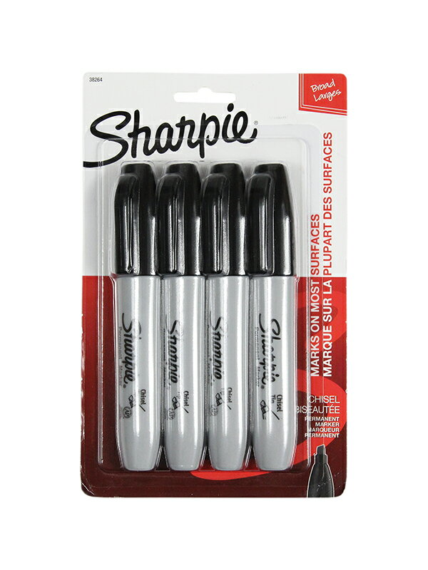 メール便対応【インポート】SHARPIE PERMANENT MARKER CHISEL TIP black 4P シャーピー パーマネント マーカー 油性ペン チゼル ブラック 4本セット