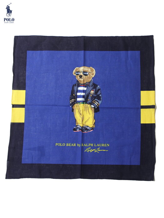 【インポート正規品】POLO Ralph Lauren 424 RIDING POLO BEAR SCARF royal/yellow ポロ ラルフローレン ポロベアー スカーフ ハンカチ バンダナ ネイビー