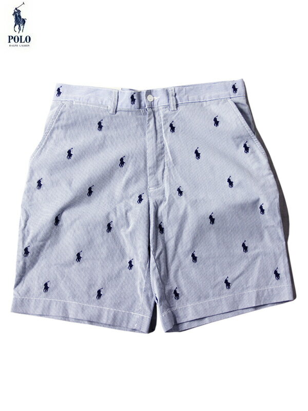 【US買い付け正規品】POLO Ralph Lauren STRIPE MONOGRAM SHORTS 　white/blue ポロ ラルフローレン ストライプ ショーツ ショートパンツ