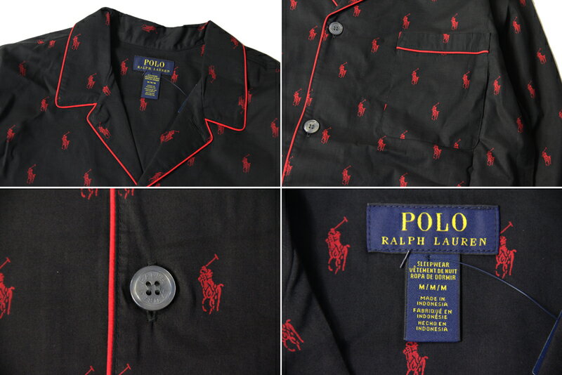 【インポート正規品】POLO Ralph Lauren PONY ONE POINT FLANNEL PAJAMAS TOP SHIRTS rl black ポロ ラルフローレン ポニー ワンポイント パジャマ トップ シャツ ブラック/レッド