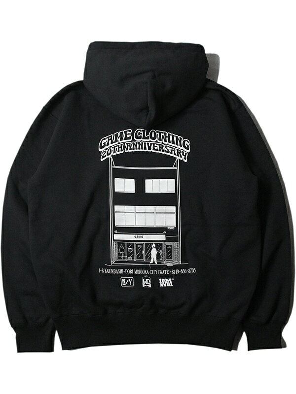 game clothing 20th Anniversary WDsounds WANDERMAN Biv COLLABORATION PULLOVER HOODIE Art Work by WACK WACK Black ゲームクロージング コラボ アニバーサリー プルオーバー フーディー パ…