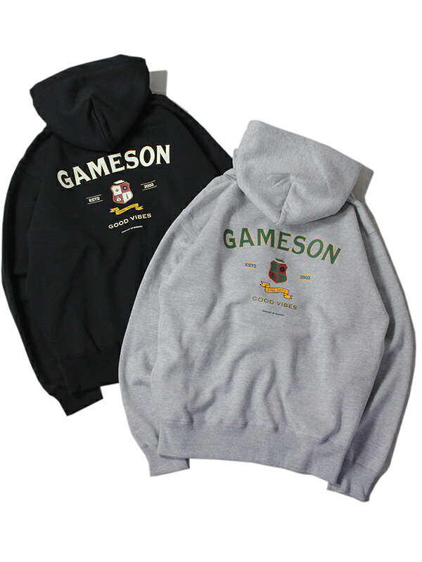 GAMESON game clothing ORIGINAL PULLOVER HOODIE gray/black ゲームクロージング ヘビーウェイト プルオーバー フーディー パーカー グレー/ ブラック