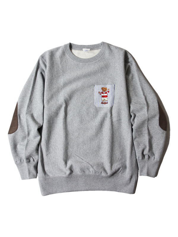 BEAR POCKET CREWNECK SWEAT gray bluestripe pocket xA[ |Pbg N[lbN XEFbg O[ u[XgCv |Pbg