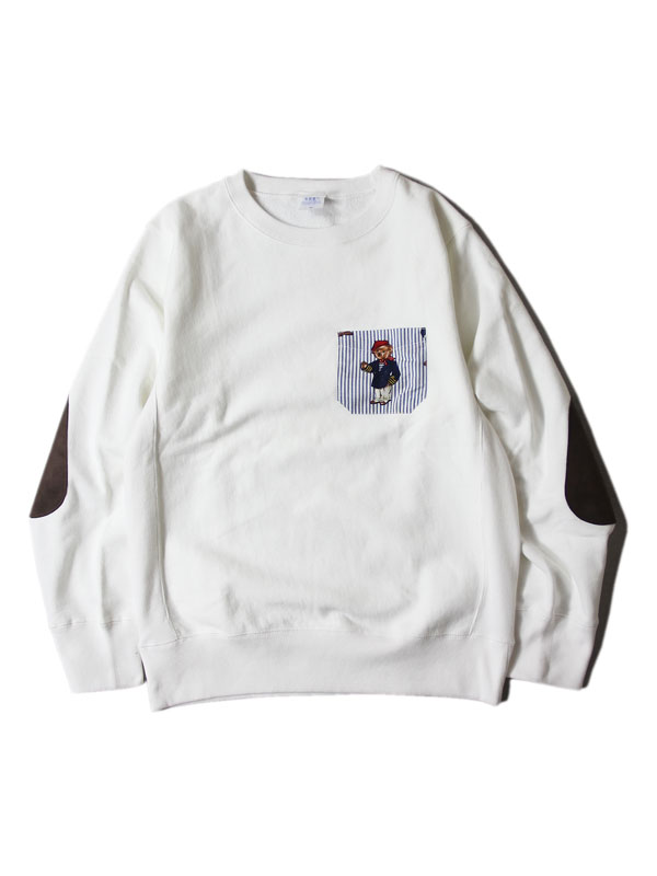 BEAR POCKET CREWNECK SWEAT white bluestripe pocket xA[ |Pbg N[lbN XEFbg zCg u[XgCv |Pbg