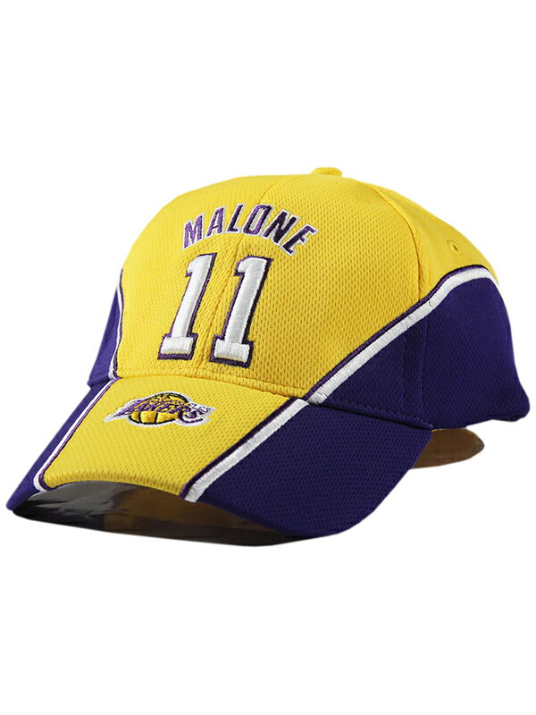 【インポート】NBA 6PANEL CAP LOS ANGELS LAKERS 11 KARL MALONE yellow/purple デッドストック 6パネルキャップ エヌビーエー ロサンゼルス レイカーズ ＃11 カール マローン イエロー パープル