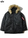 【インポート正規品 】ALPHA INDUSTRIES N-3B PARKA JACKET black アルファ インダストリーズ エヌスリービー パーカー ファー付き ジャケット ブラック