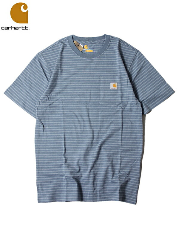 yUSfzCarhartt 6.75oz SHORT SLEEVE POCKET T-SHIRTS TEE blue stripe J[n[g 6.75IX V[g X[u |Pbg TVc u[ XgCv K87