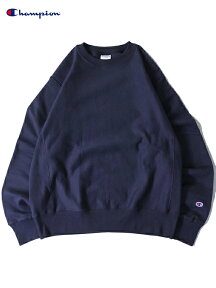 【USモデル】 Champion 12oz REVERSE WEAVE CREW NECK SWEAT navy チャンピオン 12 オンス リバースウィーブ クルーネック ヘビーウェイト スウェット レーナー 目無し 裏起毛 プレーン ネイビー