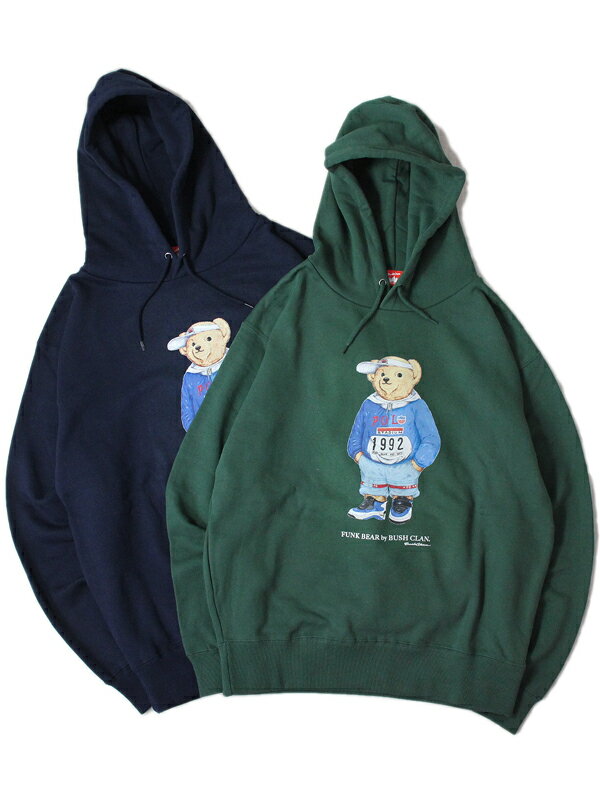 BUSH CLAN 90's BEAR HOODIE navy / green ubVN t@NxA[ vI[o[t[fB[ lCr[ O[