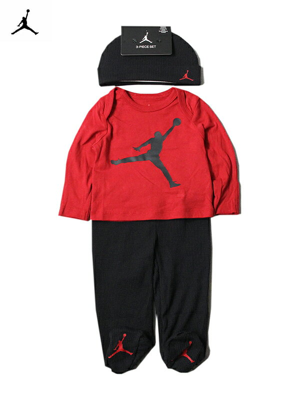 【インポート】JORDAN NIKE AIR BABY LONG SLEEVE INFANT 3-PIECE SET (HAT, SHIRT, PANT) red/black ジョーダンジャンプマン ベビー インファント 3点セットのサムネイル