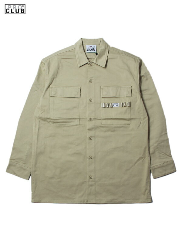 【USモデル】PRO CLUB MECHANICS LONG SLEEVE WORK SHIRTS khaki プロクラブ メカニック ロングスリー..