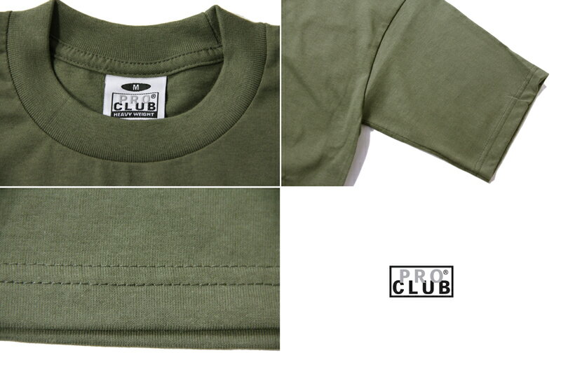 【USモデル】PRO CLUB 6.5oz HEAVY WEIGHT CREWNECK S/S Tee olive green プロクラブ 6.5オンス ヘビーウェイトTシャツ 半袖 無地 プレーン オリーブグリーン