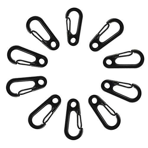 TEMLUM カラビナ 小型 ミニカラビナ 10個セット スナップフック キーホルダー 小物 鍵 つける先 キャンプ ハイキング用 (ブラック01)