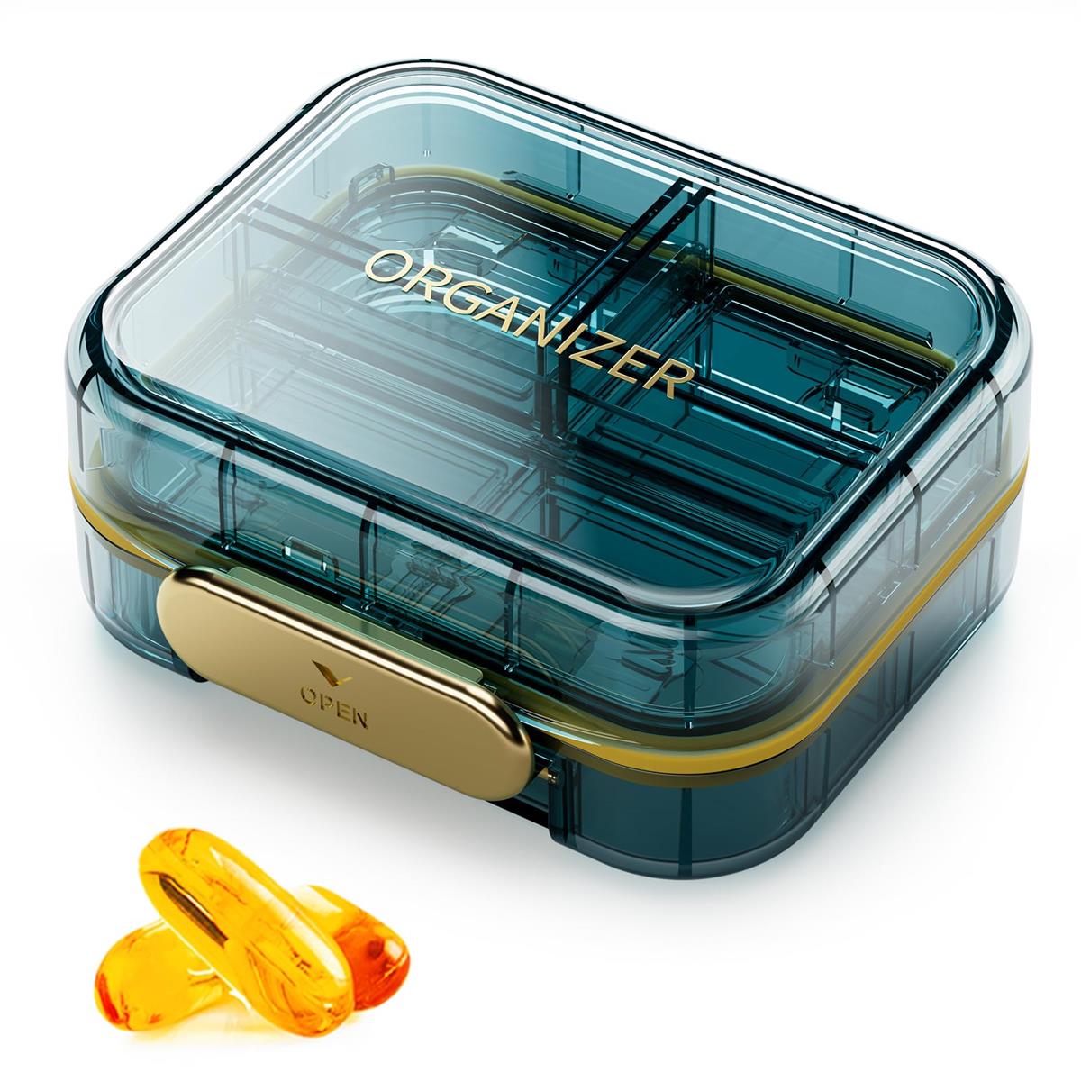 ピルケース 防湿 密閉 薬ケース 小型 サプリメントケース サプリケース 小分け 携帯用 持ち運び 旅行 トラベル（ブルー）