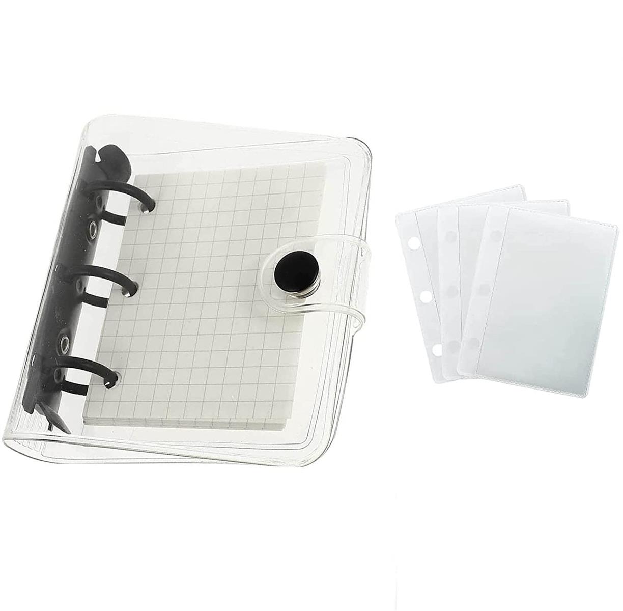 ミニシステム手帳 3穴バインダー 可愛い 防水 ハンドブック ポケットサイズ メモ帳 トレカケース リフィル付き 学生用 オフ ィス用 (ブラック)