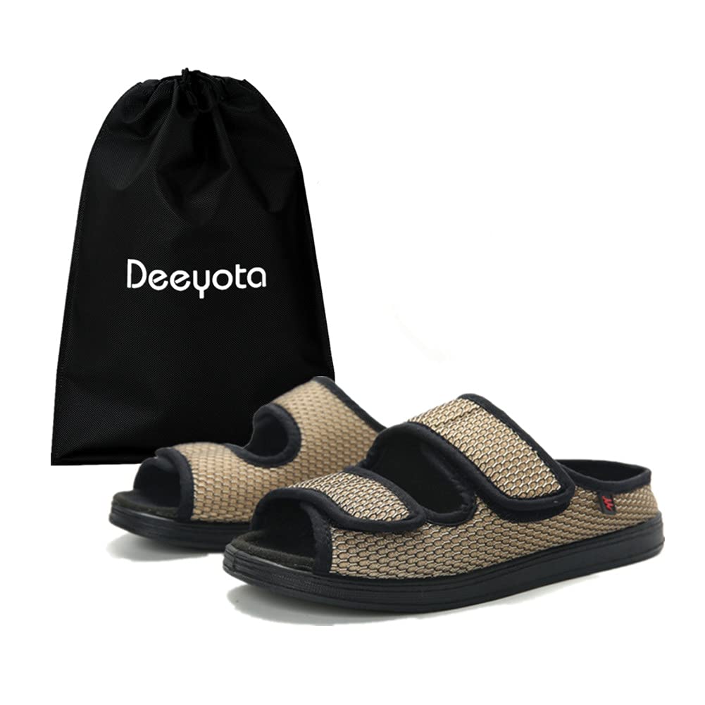 DEEYOTA 介護シューズ スニーカー シニア シューズ 老人靴 フルオープンタイプ サンダル 高齢者用 調節可能 幅広 介護用靴 敬老の日 カーキ1 25.0 cm