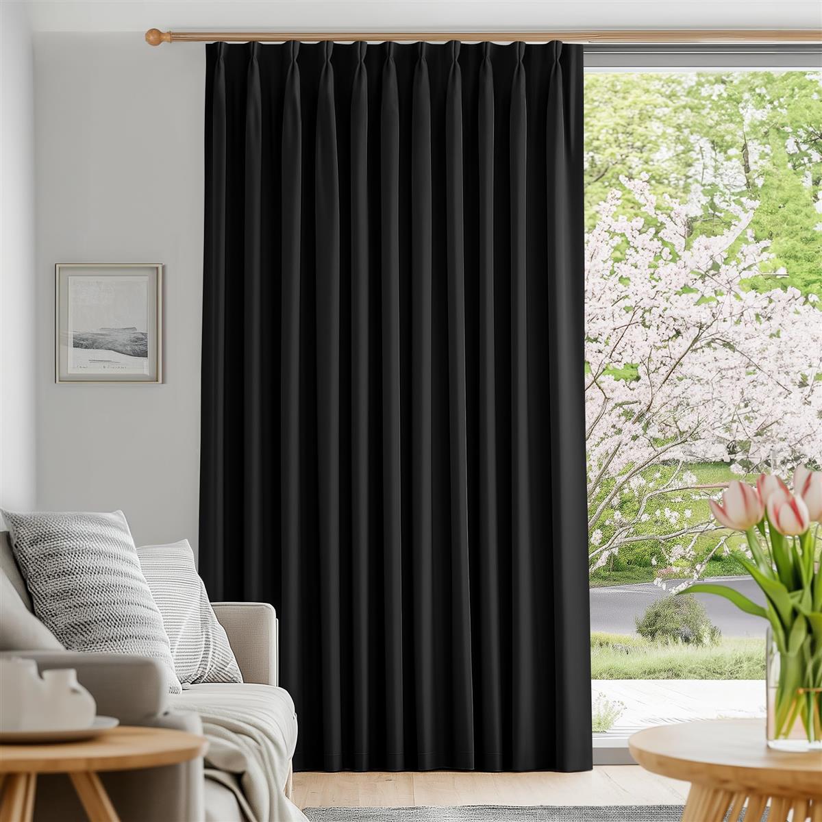 Deconovo 遮光カーテン ドレープカーテン 無地 幅130cm丈200cm ブラック 1枚入 1級遮光 おしゃれ 仕切り 幅広い 形状記憶加工 UVカット 断熱 防寒 節電対策 昼夜目隠し