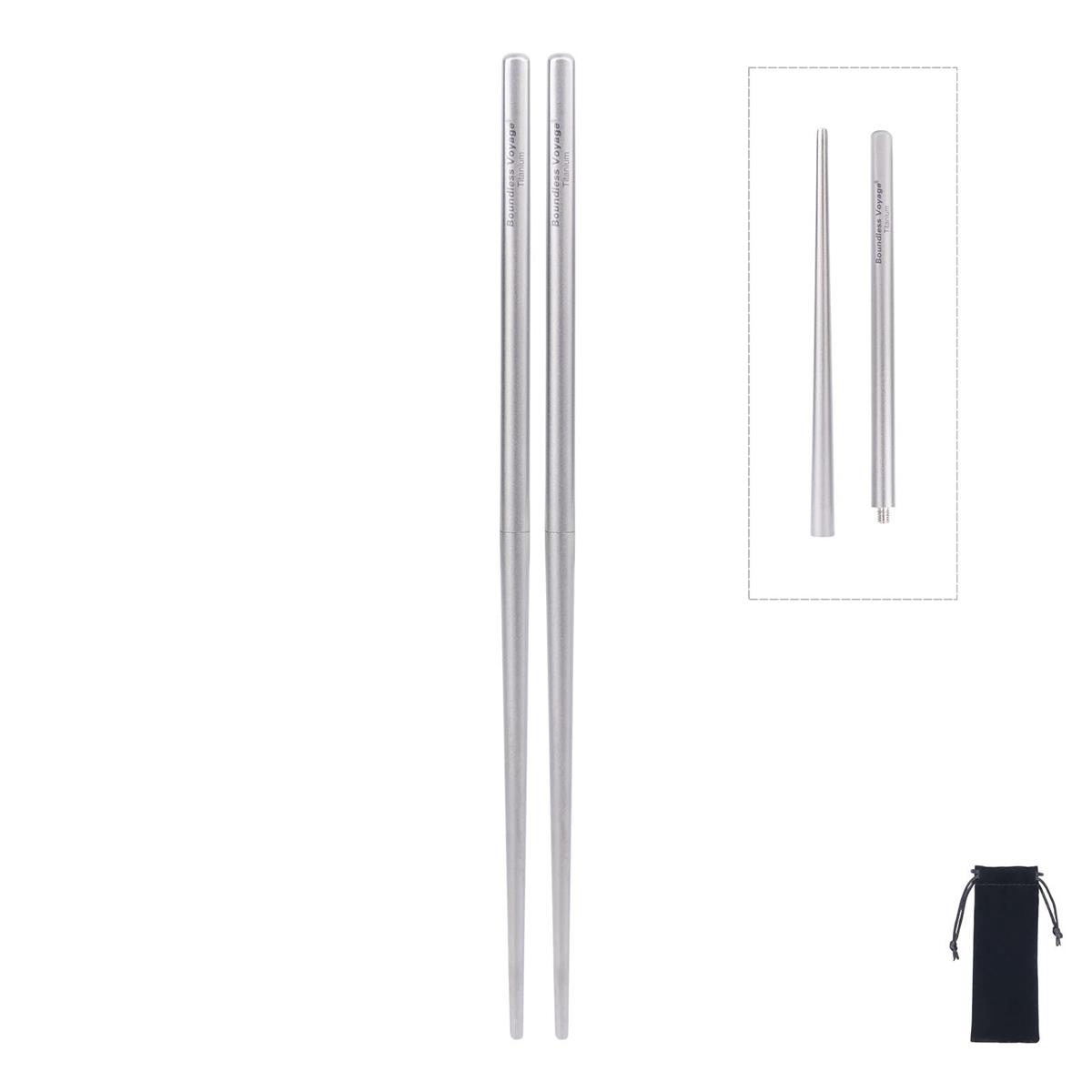 Boundless Voyage チタン箸 折り畳み箸 分割箸 角箸 コンパクト 無塗装 中空構造 軽量 携帯 バーベキュー用箸 食器 登山 日常使い チタン製 アウトドア キャンプ 箸 専用箸袋付き (分割箸-角箸)Ti1007T