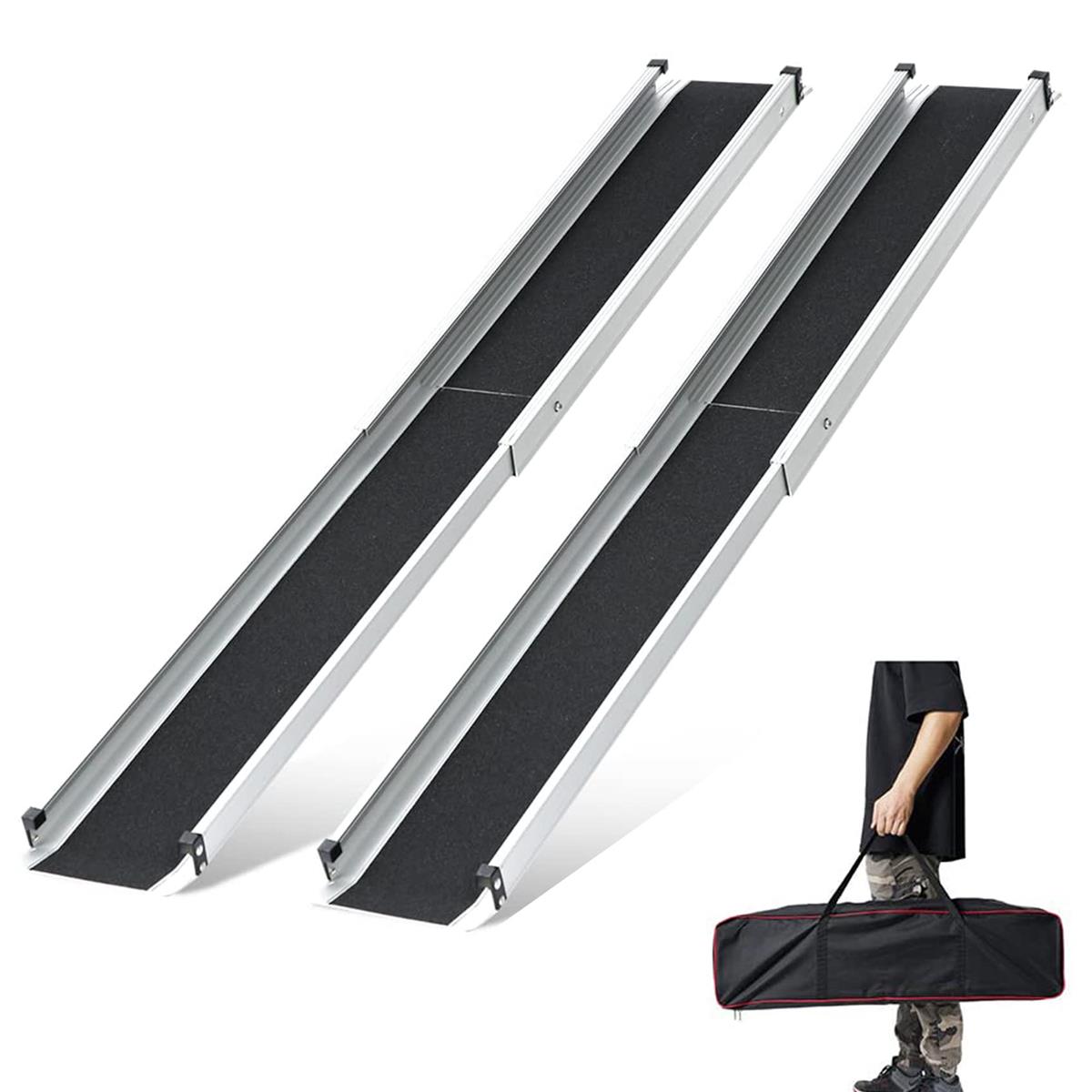 gardhom 車椅子 用 スロープ 二段伸縮 長さ83.5/152cm 幅19cm 荷重272KG アルミスロープ バッグ付き 室..