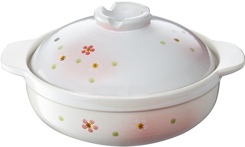 イシガキ 土鍋 9号 白 ピンク サイズ 約直径32×奥行26.5×高14.5cm 容量 2.5L 花の香 4~5人用 ガス火用