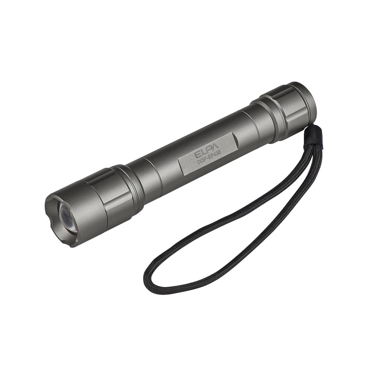 エルパ(ELPA) LED懐中電灯 防水 明るさ350ルーメン ハンドストラップ付き 電池式 シルバー DOP-EP430