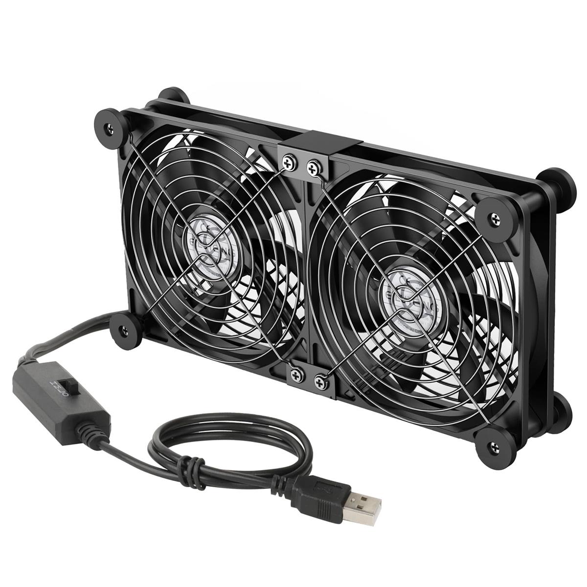 ELUTENG USBファン 14cm 2連 静音 USB 冷却ファン 防振ゴム足付き 3段階風量調節 薄型 長持ち玉軸受 USB扇風機 長寿命 5V 2連 1500RPM パソコン/ノートパソコン/ルーター/水槽など冷却