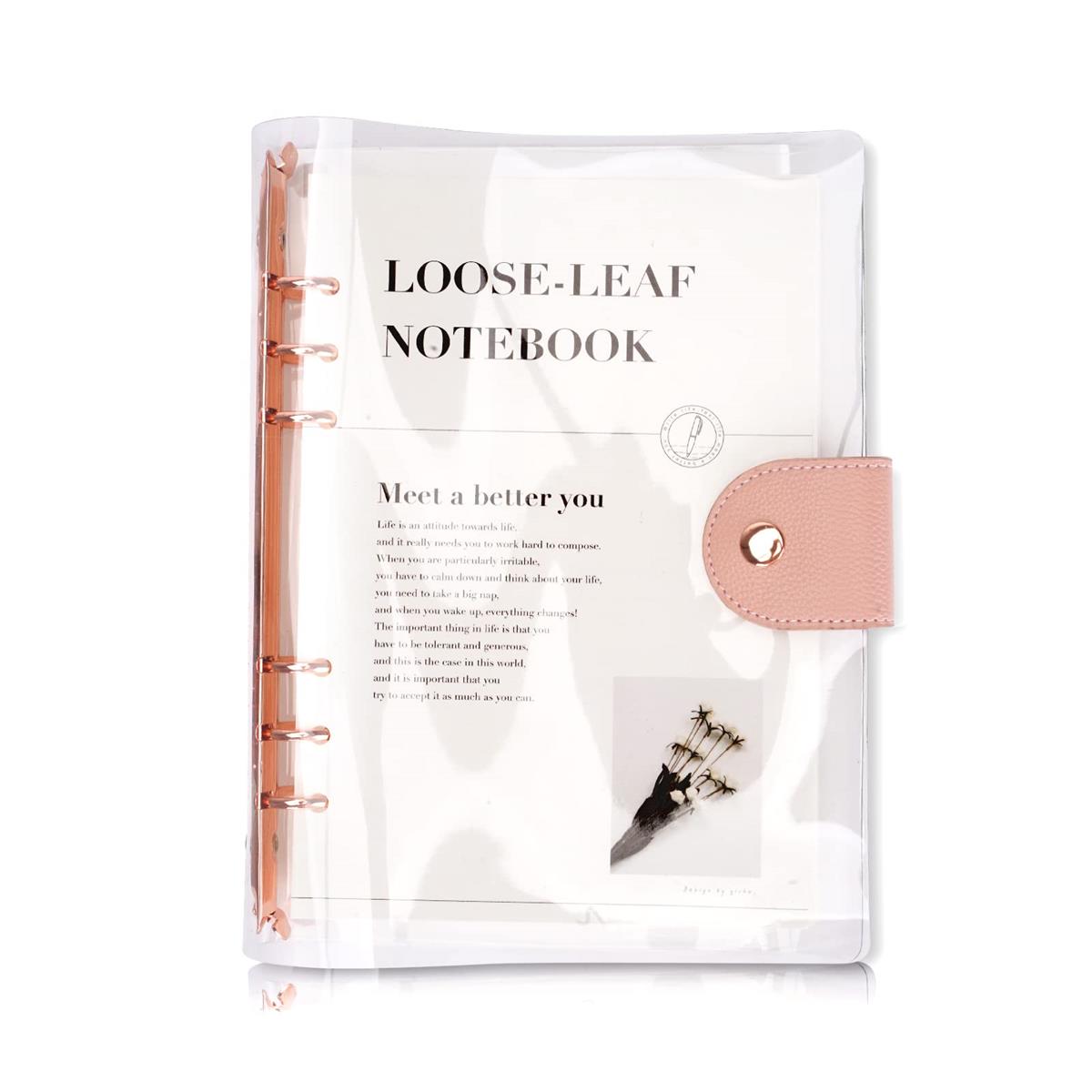 システム手帳 A6サイズ 6穴 ルーズリーフ PVC 透明バインダー シンプル手帳 柔らかい ボダン付き 横罫 ノート クリア素材 スケジュール帳 メモ帳 オフ ィス用品