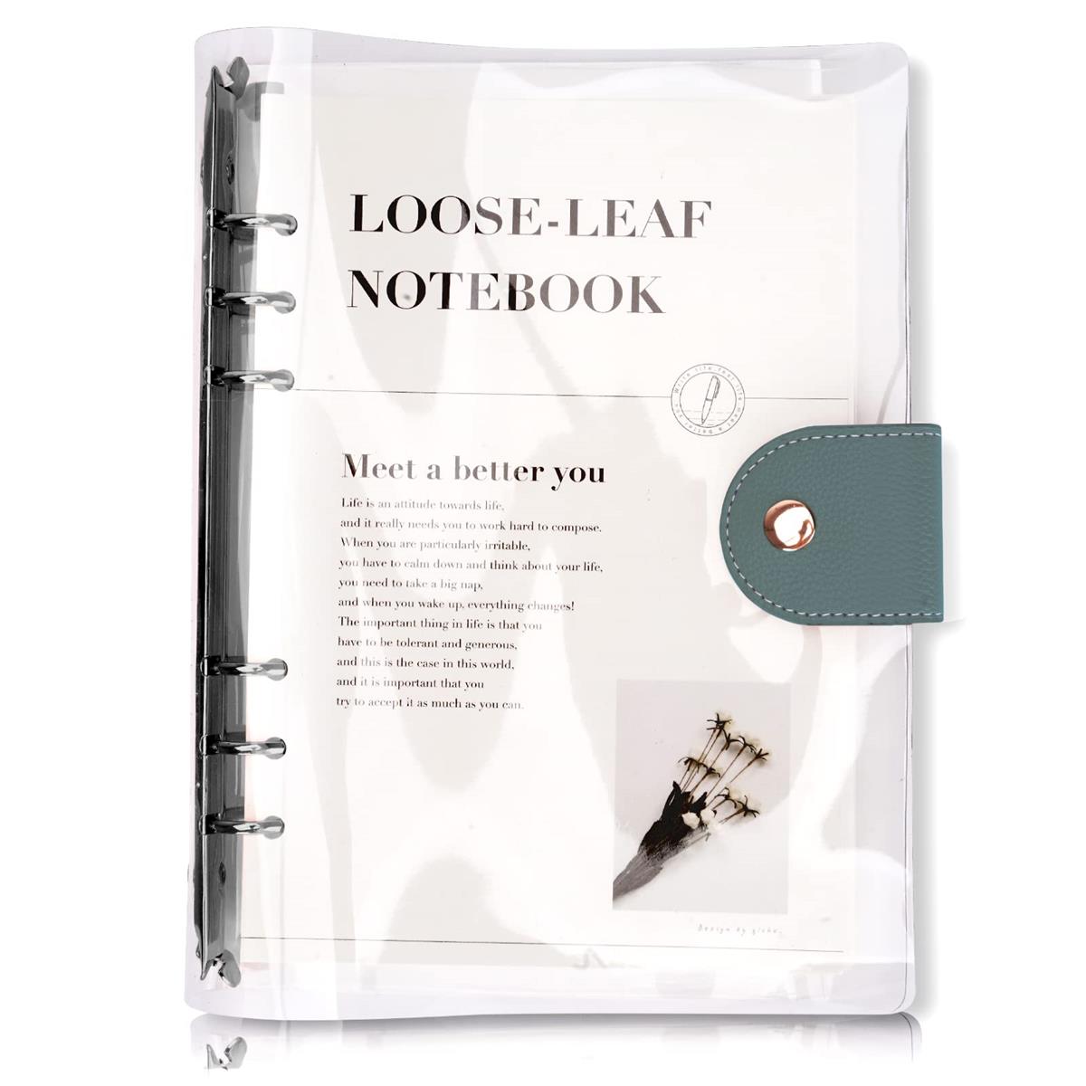 システム手帳 A5サイズ 6穴 ルーズリーフ PVC 透明バインダー シンプル手帳 柔らかい ボダン付き 横罫 ノート クリア素材 スケジュール帳 メモ帳 オフ ィス用品