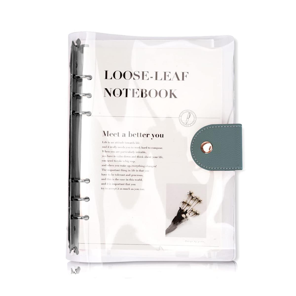 システム手帳 A6サイズ 6穴 ルーズリーフ PVC 透明バインダー シンプル手帳 柔らかい ボダン付き 横罫 ノート クリア素材 スケジュール帳 メモ帳 オフ ィス用品