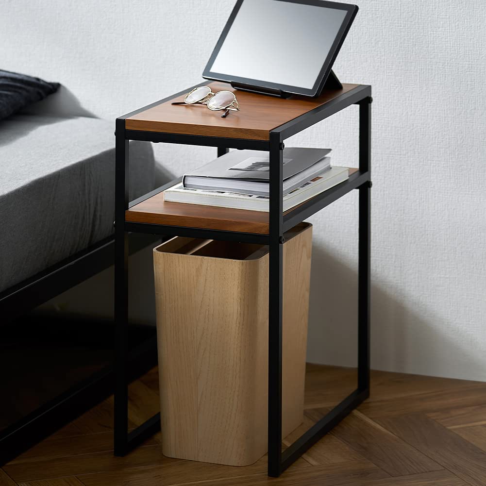 アイリスオーヤマ 便利な2段収納のサイドテーブル スチールフレームサイドテーブル 幅約25×奥行約40×高さ約50 どこでも活躍できるちょうどいいサイズ SFST-247 ウォールナット