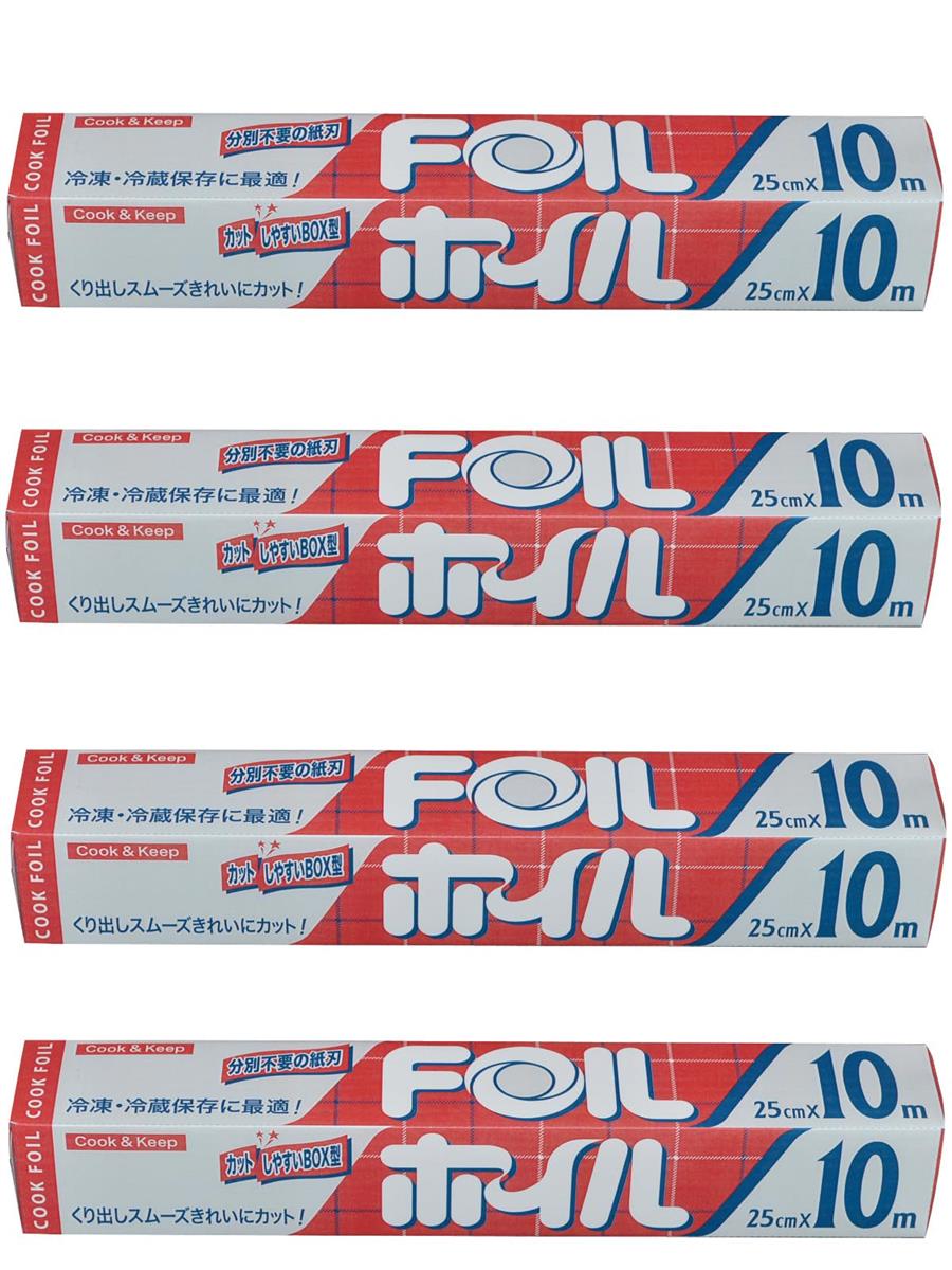 エムエーパッケージング アルミホイル シルバー 分別不要の紙刃 日本製 幅25cm×長さ10m 4個セット