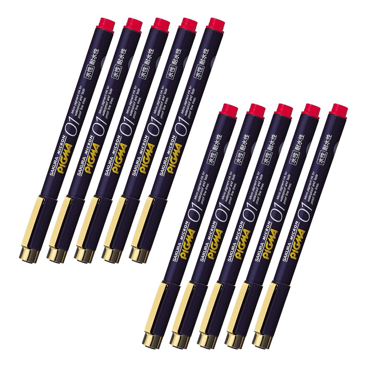 サクラクレパス 水性ペン ピグマ 0.1mm 赤 10本 ESDK01#19-10P