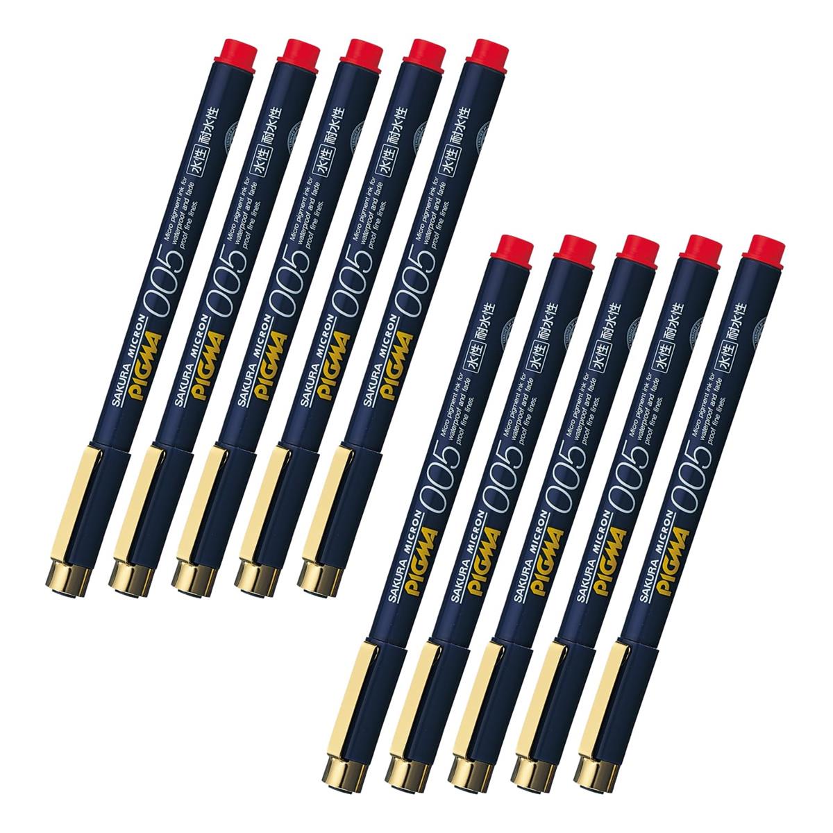 サクラクレパス 水性ペン ピグマ 0.05mm 赤 10本 ESDK005#19-10P