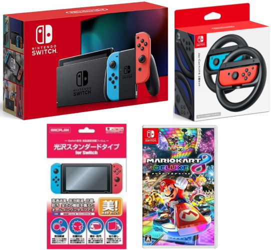 【北海道 沖縄を除く】★おまけ付★新品 Nintendo Switch Joy-con(L)ネオンブルー/（R）ネオンレッド マリオカート8 デラックス ハンドル 2個セット