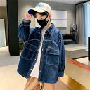 【時間限定10%OFF&Point2倍】デニムジャケット 子供服 キッズジャケット ブルー ジージャン Gジャン 韓国子ども服 男の子 スプライシング ウィンドブレーカー トップス ジュニア 春 秋 冬 トップス 上着 長袖 羽織り 春 秋 こどもの日