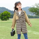 【スーパーSALE10%OFF&ポイント5倍】トレンチコート 子供服 子供コート 女の子 春秋 格子スプリングコート キッズコート キッズトレンチコート ボリュームトレンチコート ロング丈 長袖 子ども服 男の子 カジュアル 春服 秋服 チョック柄 シンプル こどもの日
