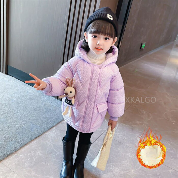 【期間限定全品10%OFF】子供服 女の子 キッズ トップス おしゃれ 90-130 暖かい 中綿コート 冬服 子供コート アウター 厚手 キッズコート ロングコート 中綿ジャケット フード付き ダウン風コート ウサギ 可愛い