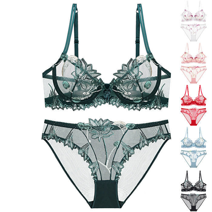 ブラジャーセット ブラ＆ショーツセット ブラジャー ショーツ 総レース 花柄 刺繍 超薄型 上下セット 脇肉 下着女性 レースブラ&ショーツ レディース 上品 ワイヤーあり 女性 盛れる 谷間up パンツ セットアップ ショーツセット B/C/Dカップ 3/4カップ