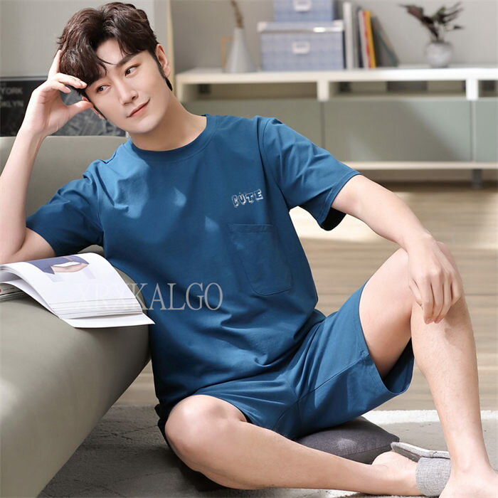 【期間限定全品10%OFF】ルームウェア メンズ 上下セット 半袖 春 夏 柔らかく軽い薄手の快適Tシャツ ポケット付き 夏 ブルー 涼しい 部屋着 男性 M-4XL