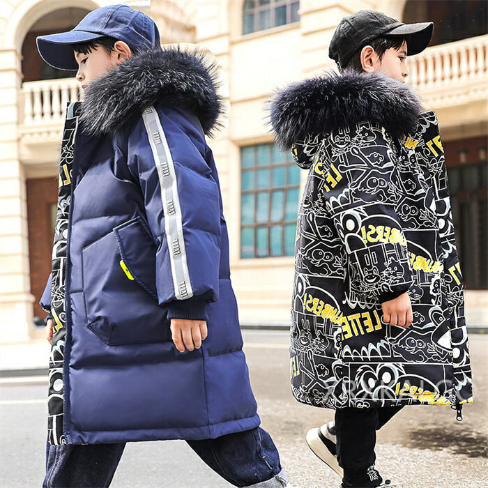 【期間限定全品10%OFF】ダウンジャケット 子供服 ダウンコート 子ども服 男の子 両面着用 両用 2way ロング丈 キッズ フード付き 防寒 厚手 防水 アウター 90%ダウン冬服 通学 キッズ服 防水 保温 暖かい オシャレ 冬 温かい 120cm 130cm 140cm 150cm 160cm 170cm